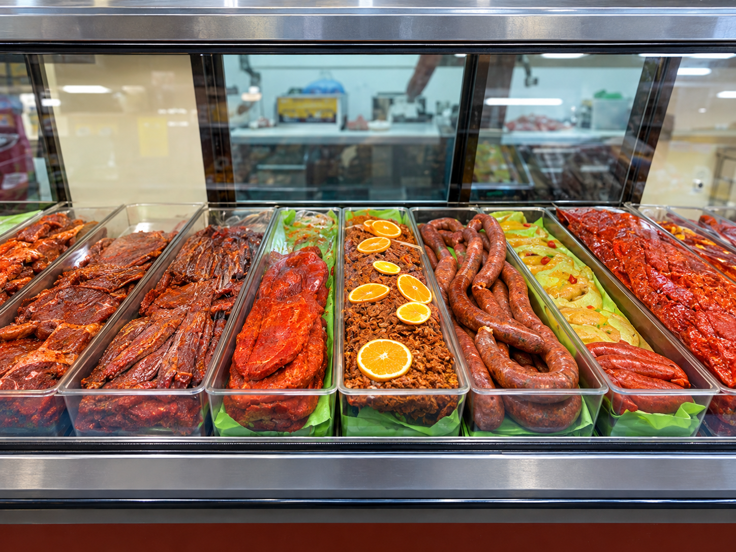 Prepared meats in the butcher case